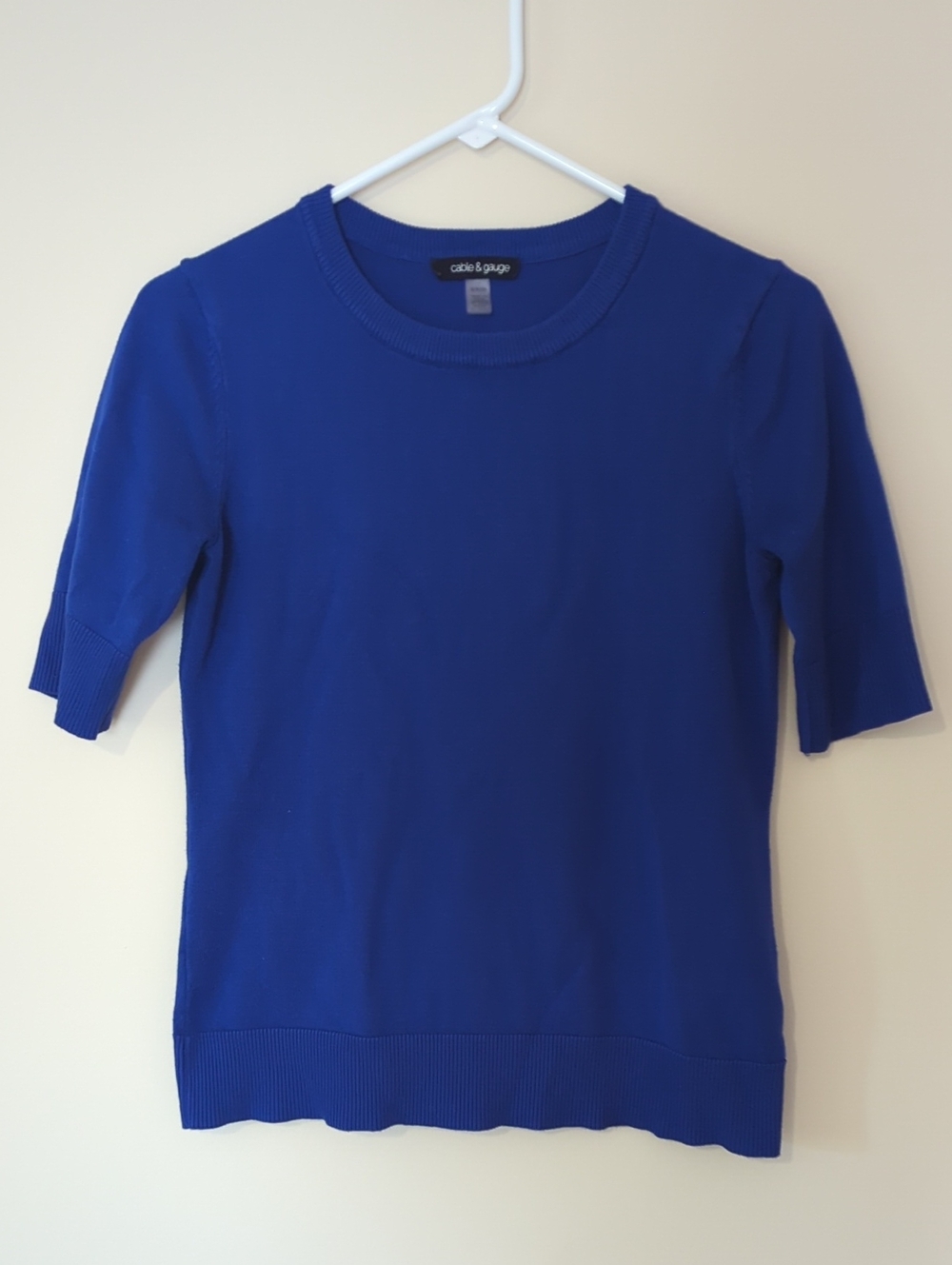 Cable And Guage Blue Sweater Royal Blue Short Sleeve Sweater Top Size Small